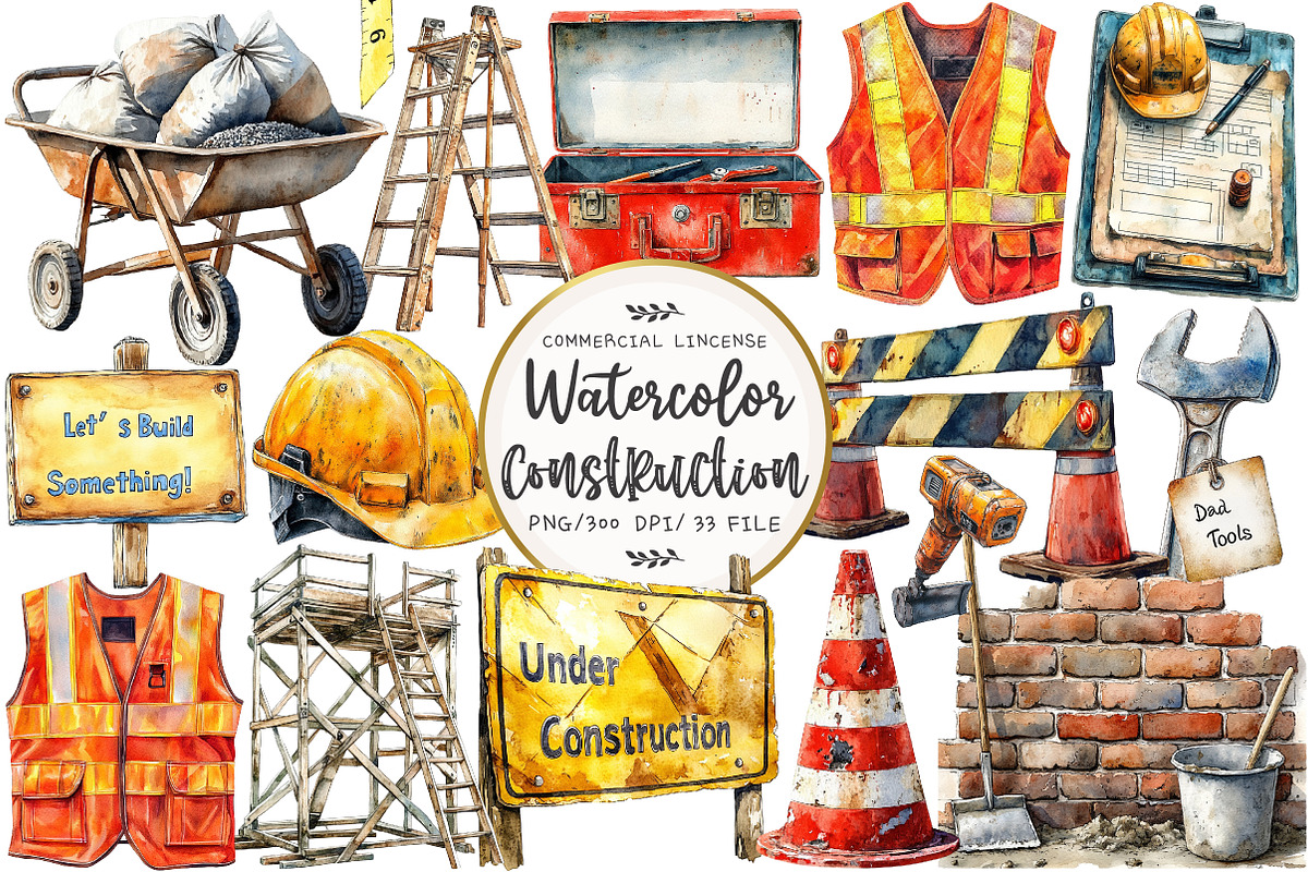 Watercolor Construction Clipart, an Illustration by OK Design (Photo 1 of 5)