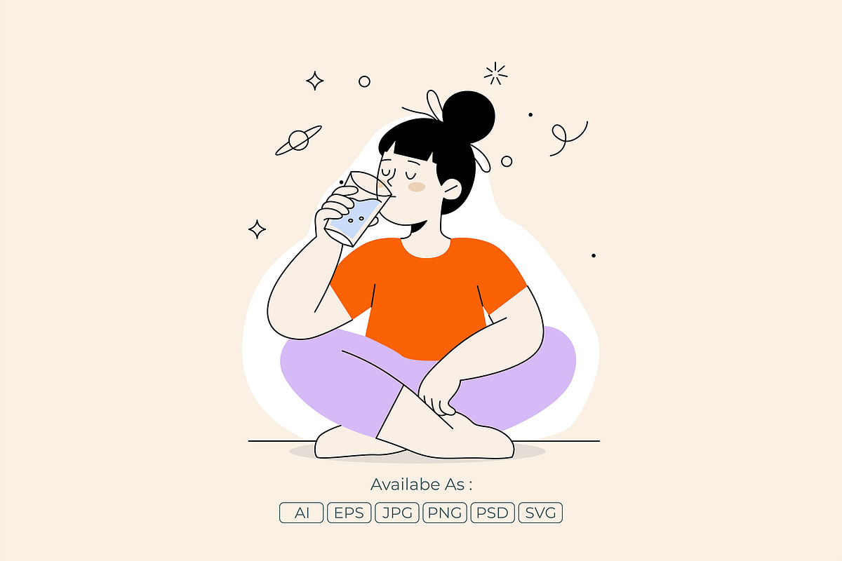 Relaxed Woman Drinking Water, a Person Illustration by Partikusi Design (Photo 2 of 3)