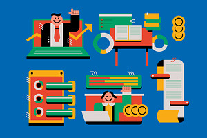 Blue Flat Business Illustration, a Work Illustration by graphicook