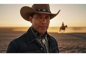 Confident cowboy standing in desert, a Person Photo by Igor Tichonow