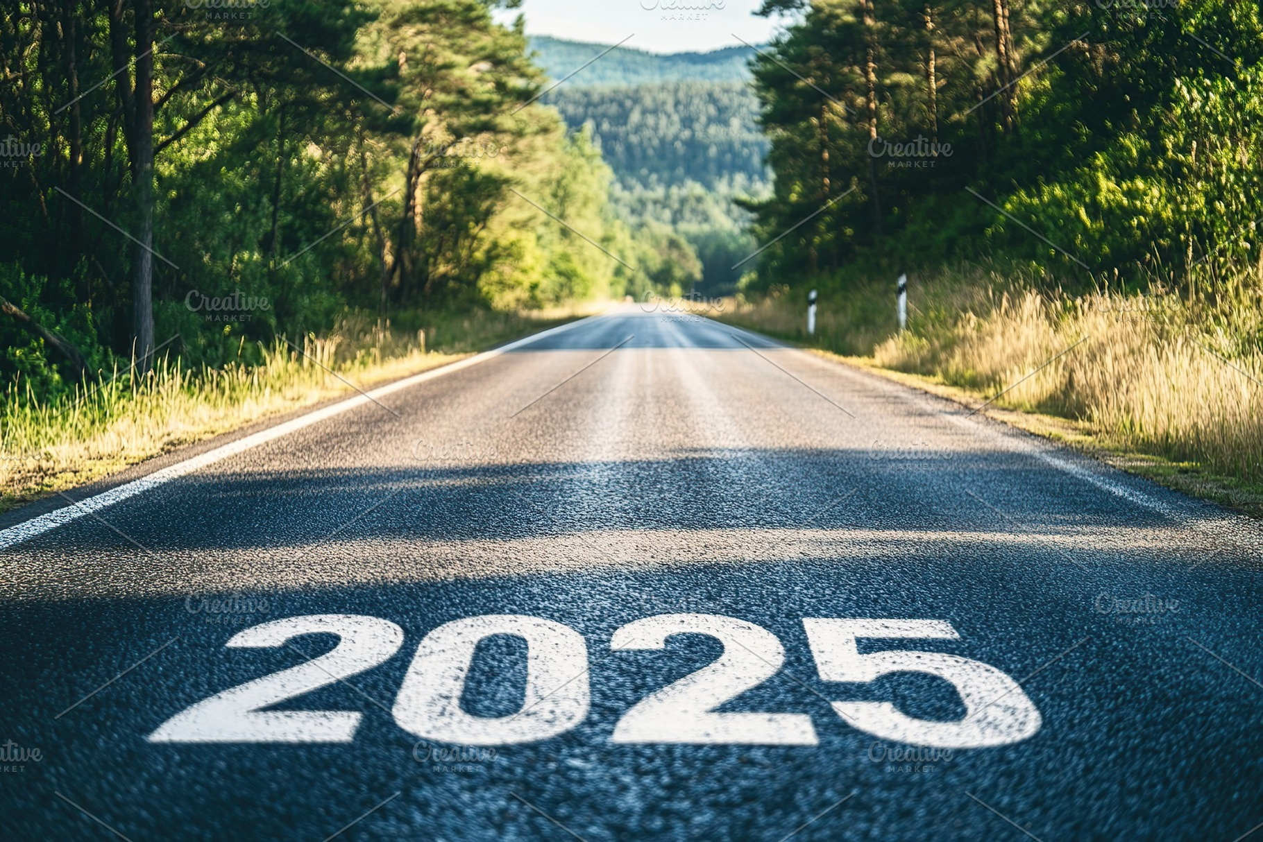 New year of 2025 on asphalt road, a Background Photo by AlyaAnd