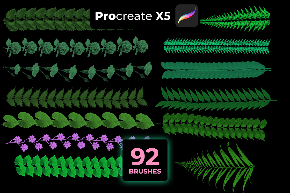 92 FLORAL brushes for PROCREATE X5, a Brush Add-On by Graphics Resources (Photo 8 of 15)