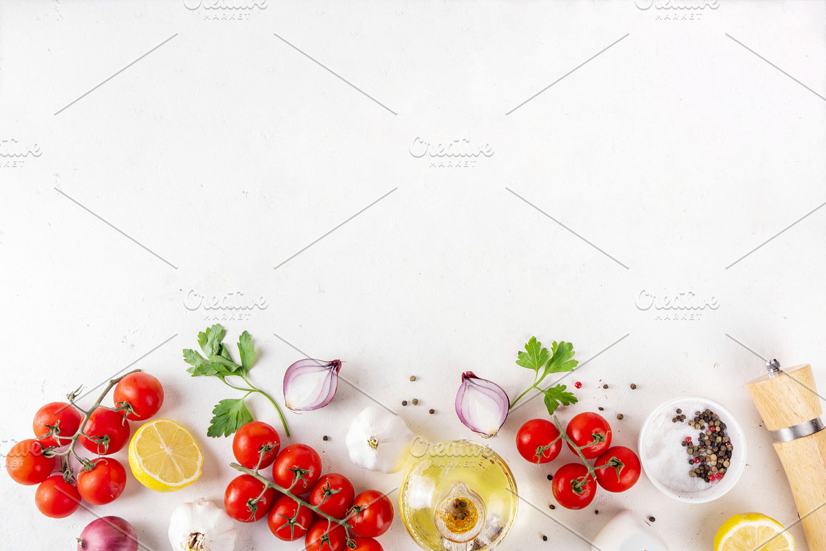 Ingredients for cooking food on the white background, a Food & Drink Photo by Rimma (Photo 2 of 2)