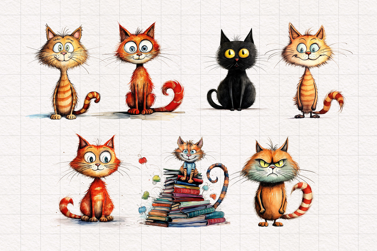 Quirky & Whimsical Cat Clipart Set, an Animal Illustration by PaintPixelCo (Photo 6 of 10)