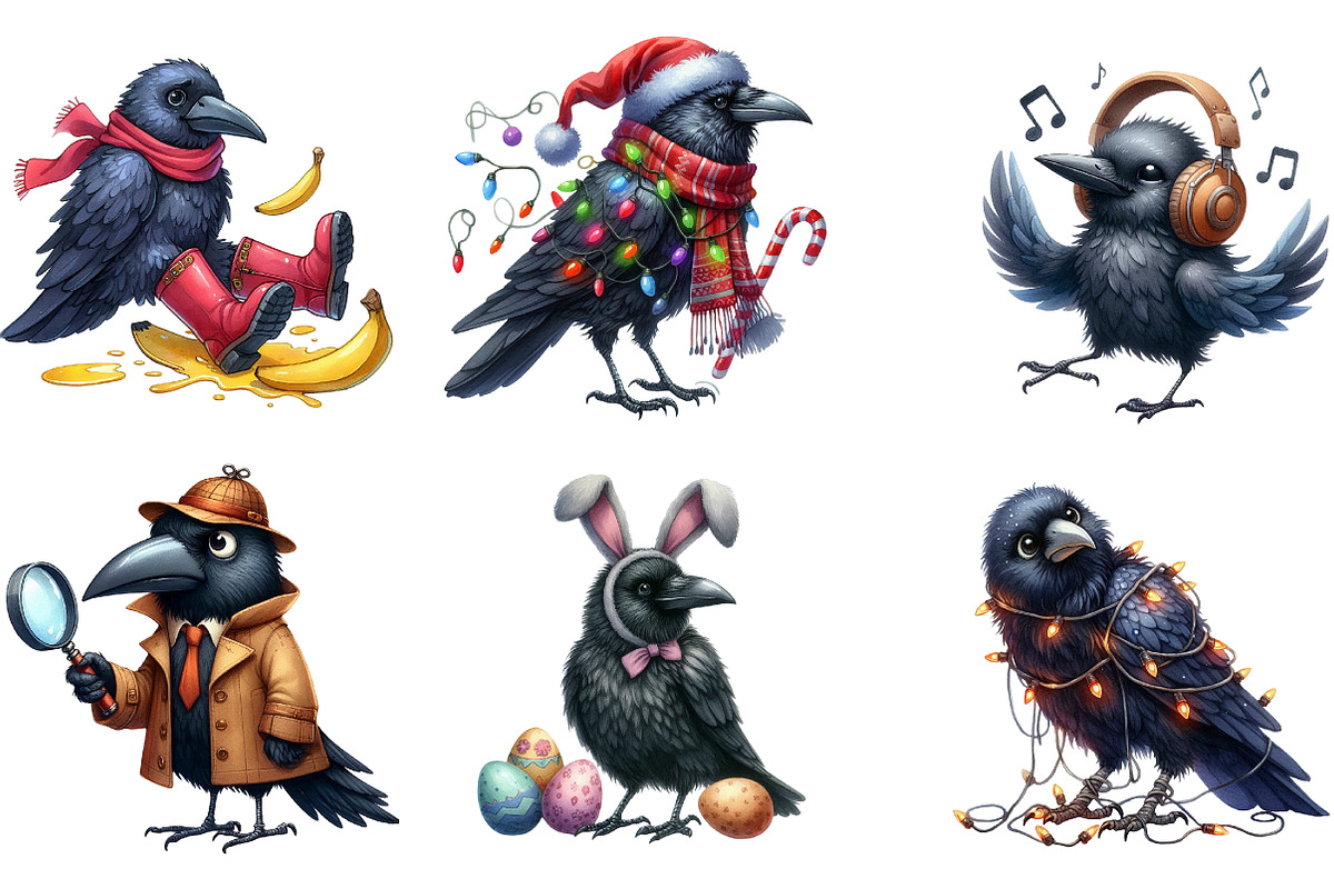Funny Ravens Watercolor Clipart, an Illustration by DreamArtGraphic (Photo 4 of 5)