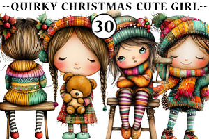 Quirky Christmas Cute Girl Clipart, an Illustration by CreationArt