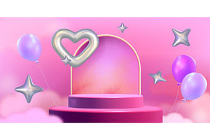 3d Pink Love Podium For Product