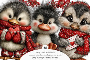Cute Baby Duck Valentine Clipart, an Illustration by SinaCreation