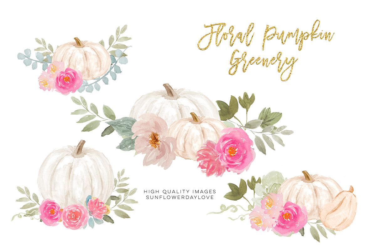 Pink and White Pumpkins Clipart, an Illustration by Sunflower Day Love (Photo 1 of 4)