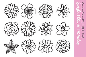 Single Flower Doodles Set EPS PNG