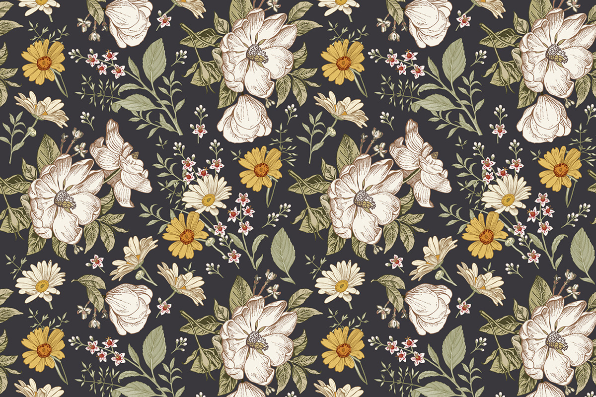 Set Seamless Flowers Dogrose Pattern, a Pattern Graphic by Vintage (Photo 4 of 10)