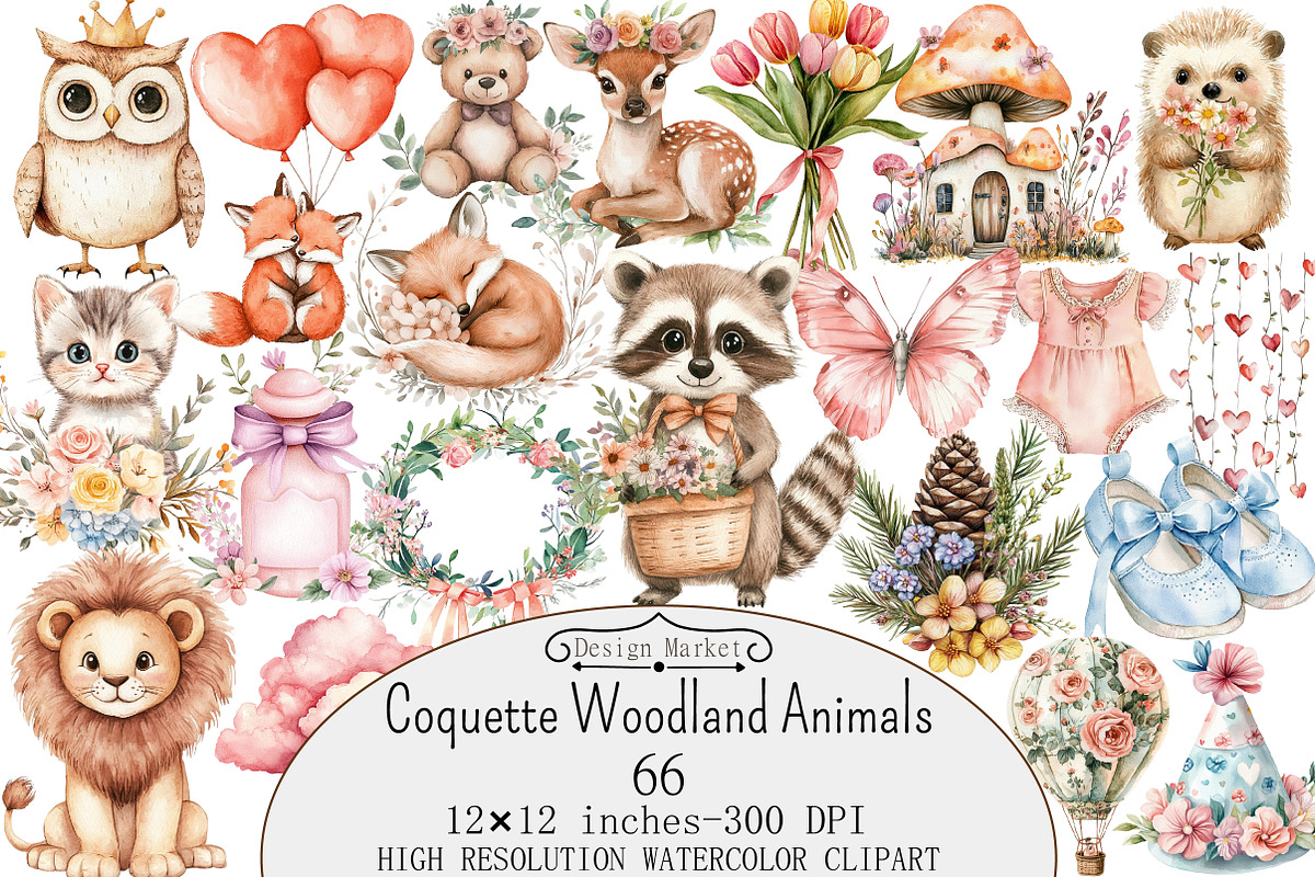 Pink Coquette Woodland Animals Clipa, a Seasonal Illustration by Design Market (Photo 1 of 5)