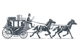 Stagecoach Wagon And Horses Vector