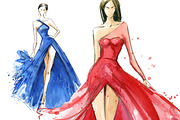Long dresses fashion illustration, a Graphic by Kamenuka (Thumbnail 2 of 3)