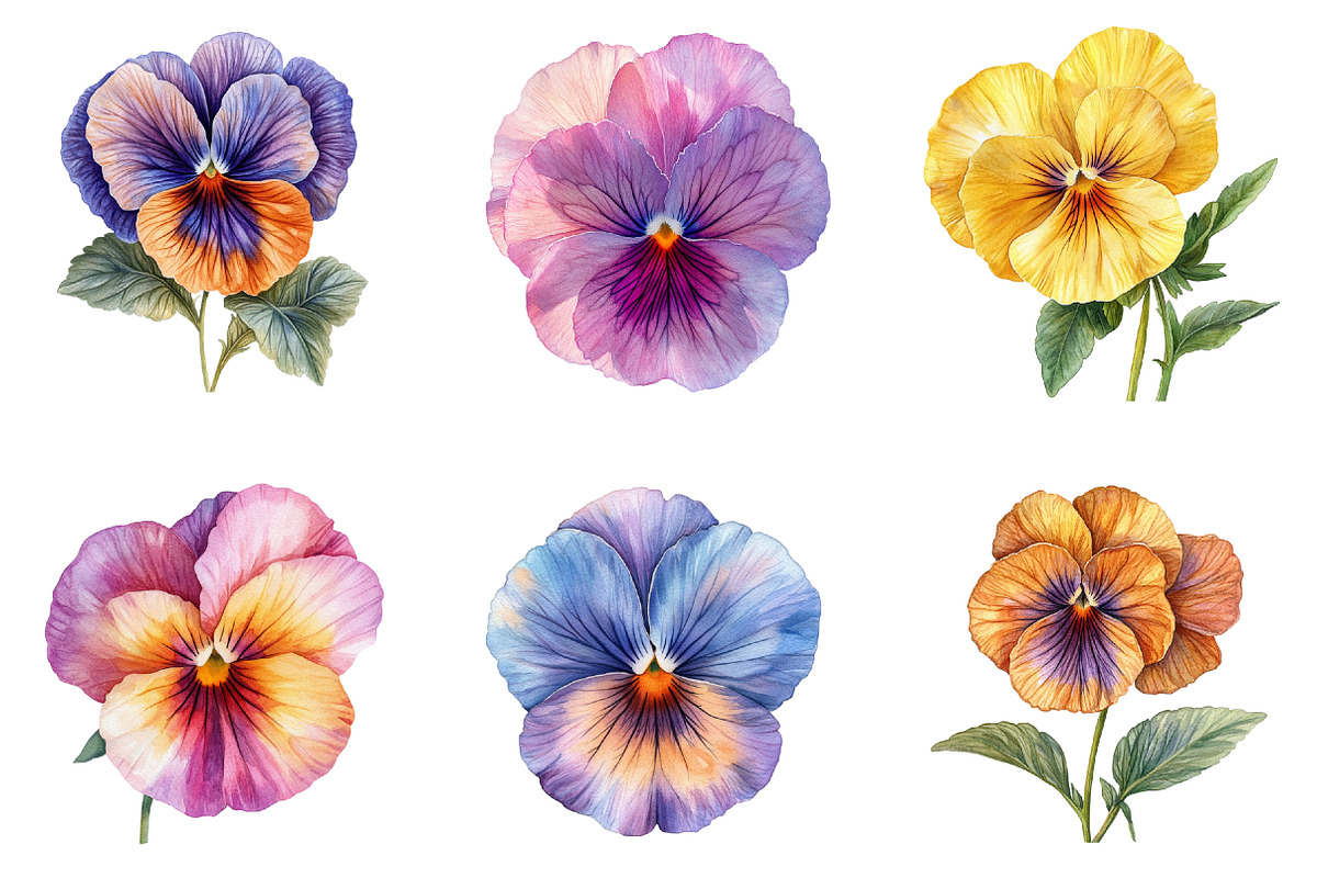 Watercolor Pansy Flowers Clipart, an Illustration by SinaCreation (Photo 4 of 5)
