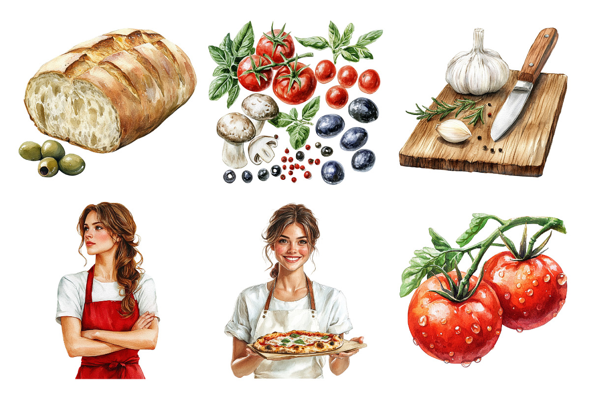 Watercolor Pizzeria Clipart, an Illustration by Daily.Designs (Photo 2 of 4)