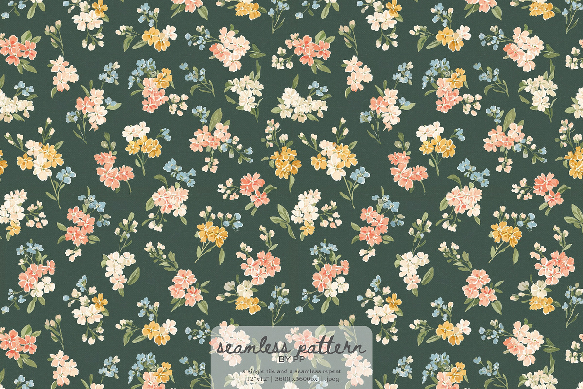 Dark cottage floral pattern, a Pattern Graphic by Pink Studio Art (Photo 1 of 3)