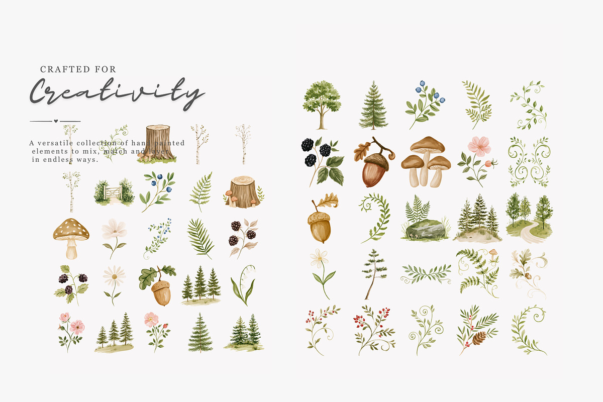 whimsical woodland clipart set, a Decorative Illustration by Patishop Art (Photo 14 of 15)