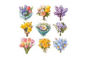 Fresh flowers bouquets vector set, an Object Illustration by Onyx