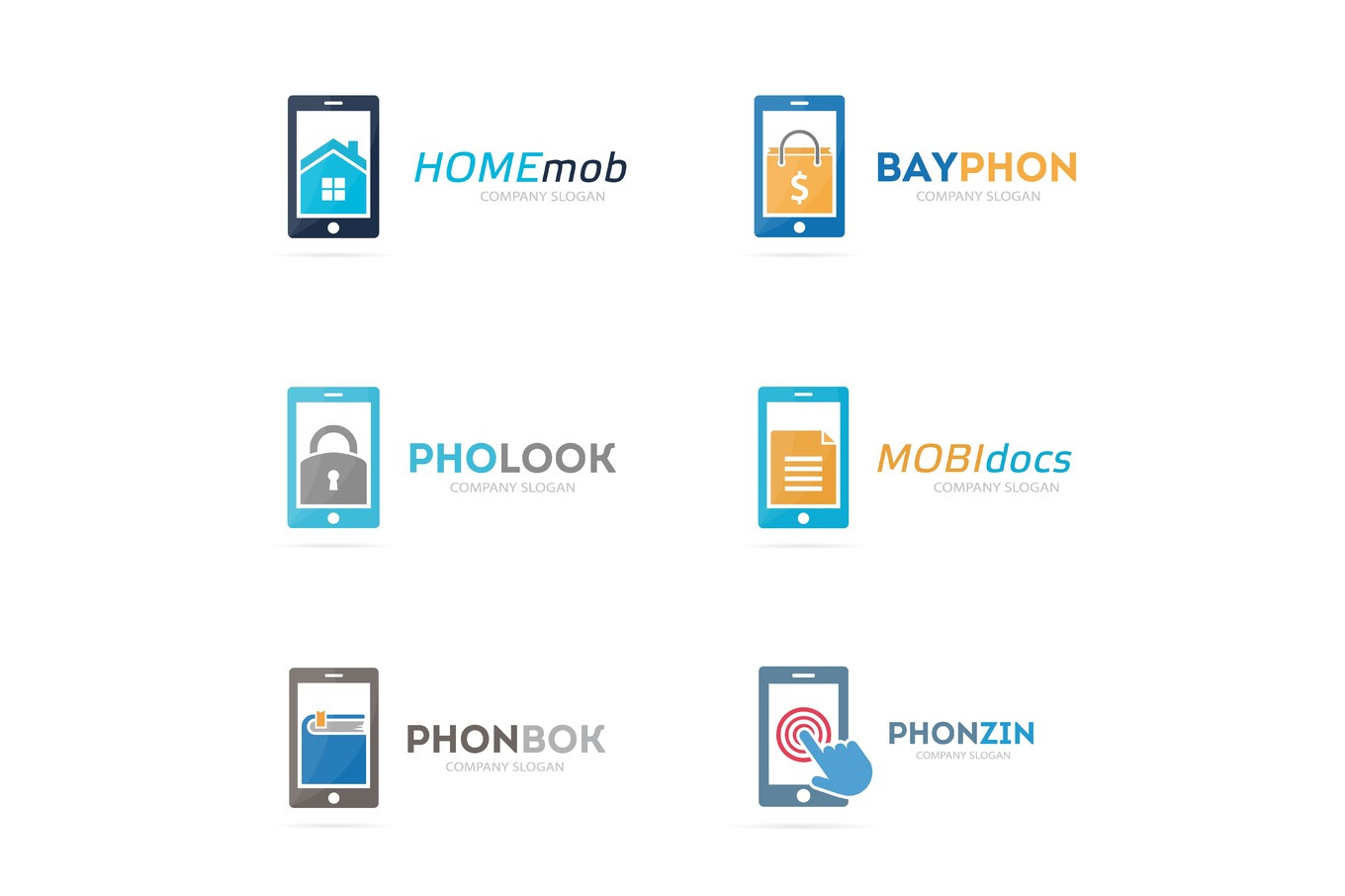 Set of phone logo combination. Mobile and gadget symbol or icon. Unique ...