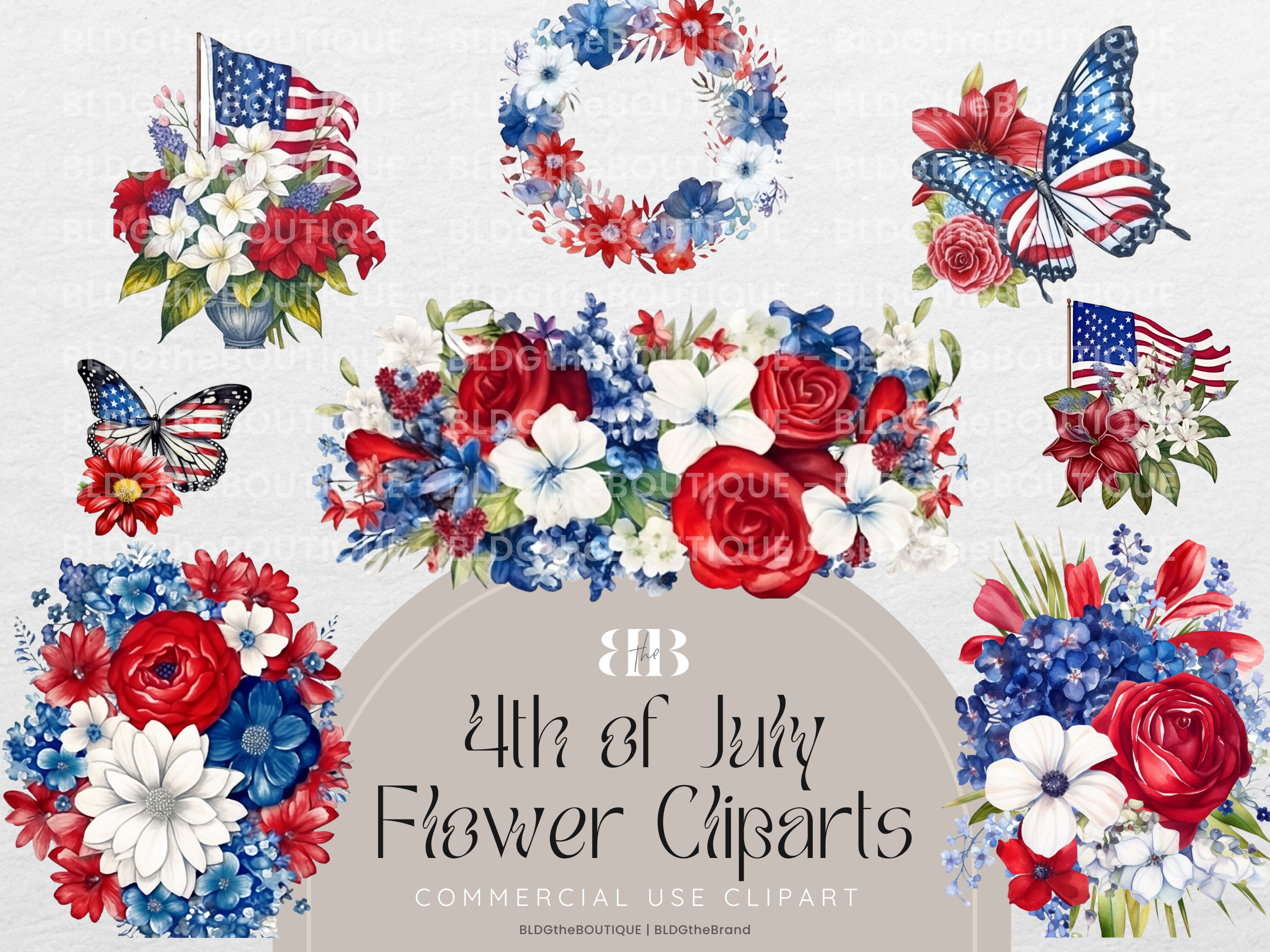 4th of July Patriotic Floral Clipart