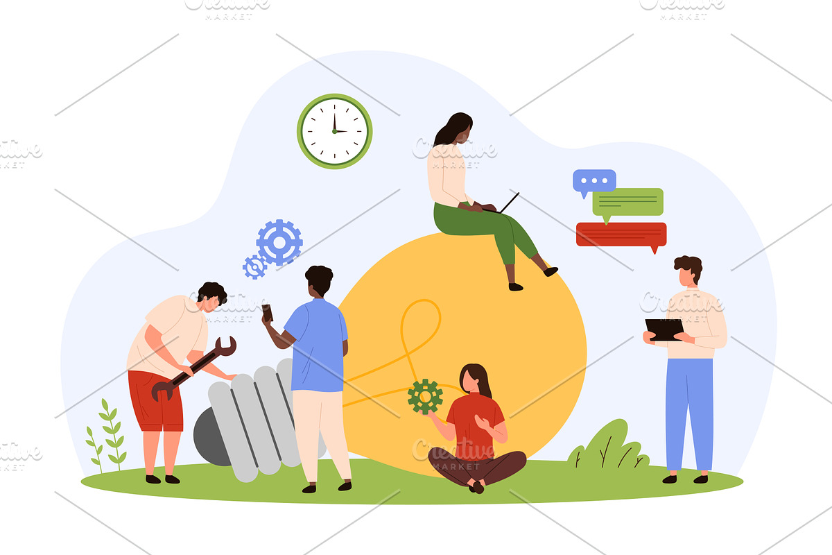 Innovation idea research, marketing, a Person Illustration by Flashvector