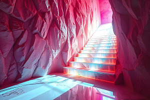 Pink Crystal Cave Stairs Stock Photo, a Background Photo by Aura Canyon HQ