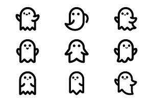 Spooky Ghosts Vector Set, an Outline Icon by Vectorium Studio