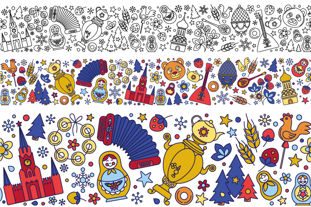 Russian folk thin line patterns, a Decorative Illustration by VasilkovS