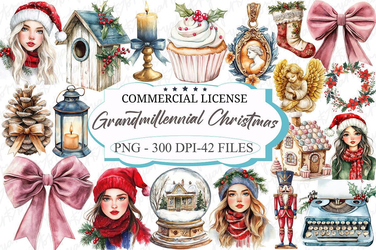 Grandmillennial Christmas Clipart, an Illustration by designcity5 (Photo 1 of 5)