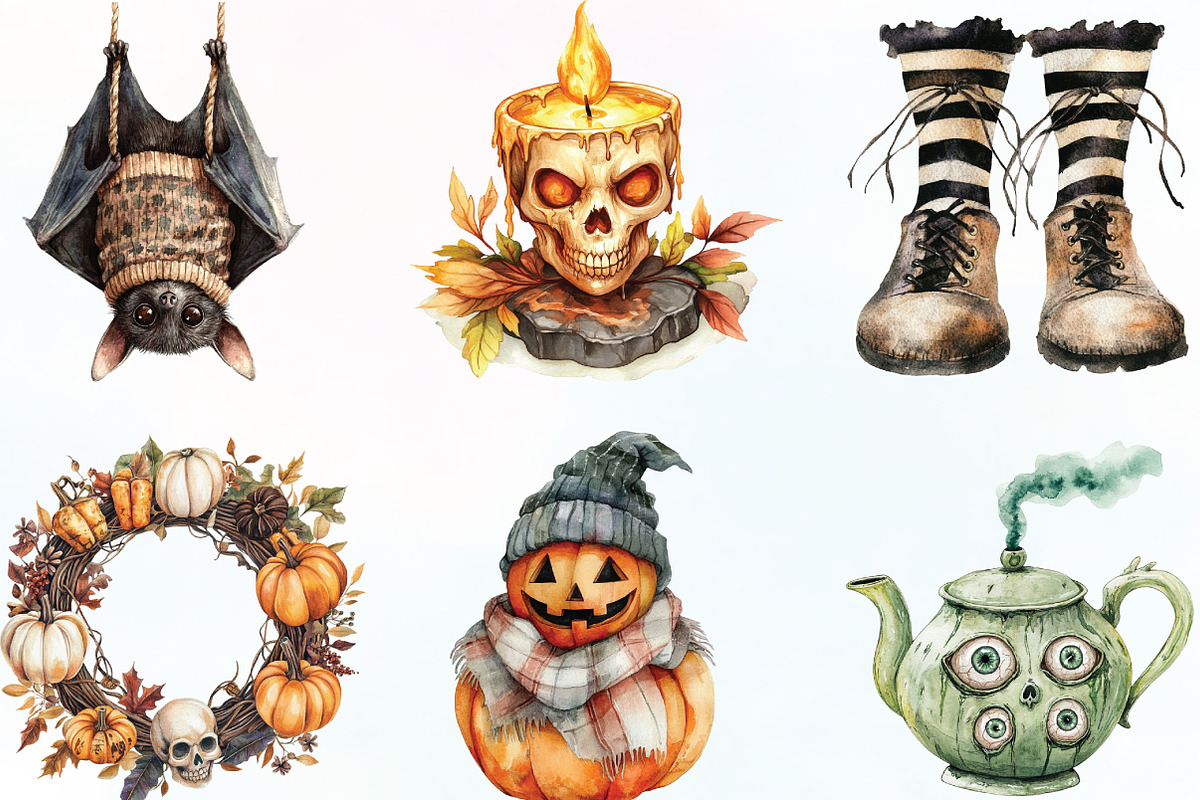 Creepy and Cozy Halloween Clipart, an Illustration by CraftArtStudio (Photo 3 of 6)
