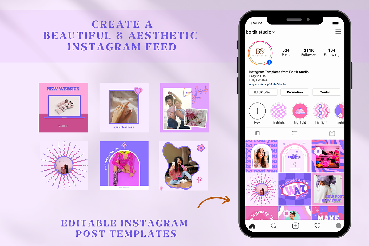 Retro Instagram Post Templates Canva, a Social Media Template by Boltik Studio (Photo 2 of 10)