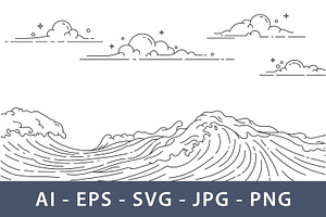 Clouds and waves in the ocean, a Decorative Illustration by Saba Vector
