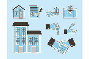 real estate nine icons, an Object Illustration by studiogstock