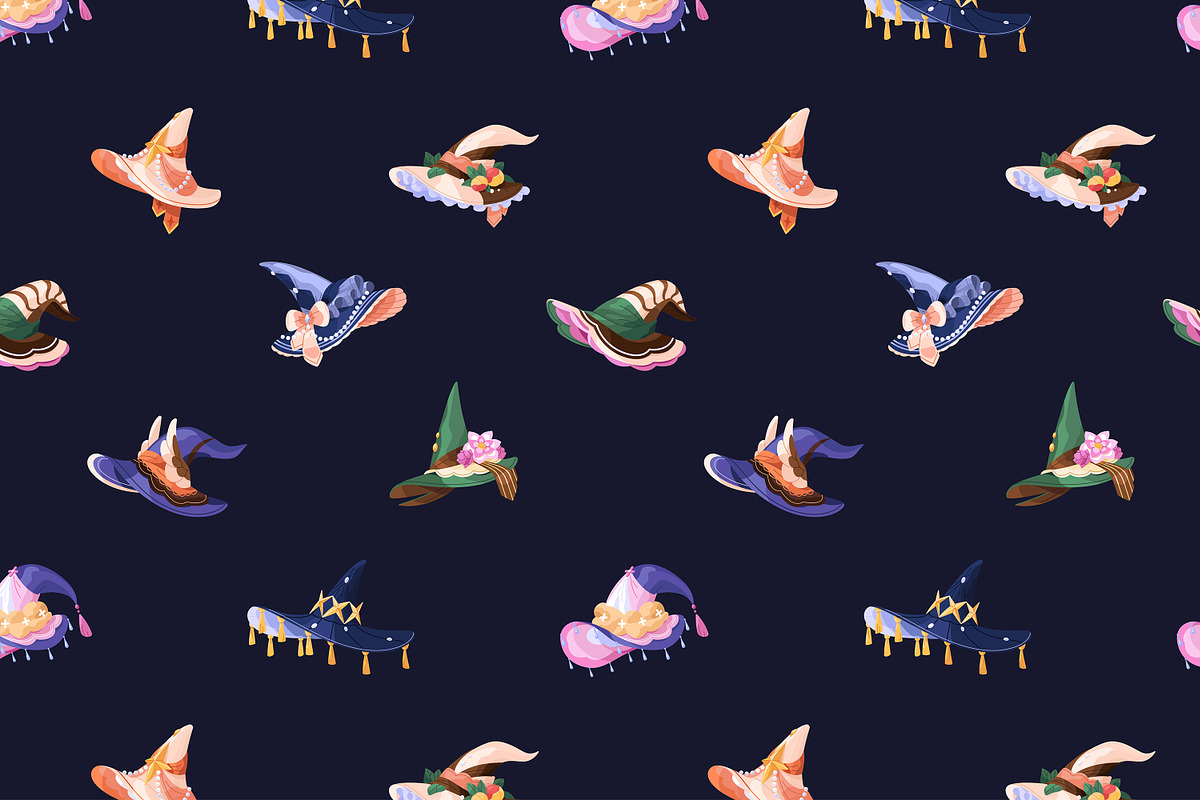Witch, wizard hats set + patterns, an Object Illustration by PaperTrident (Photo 20 of 20)