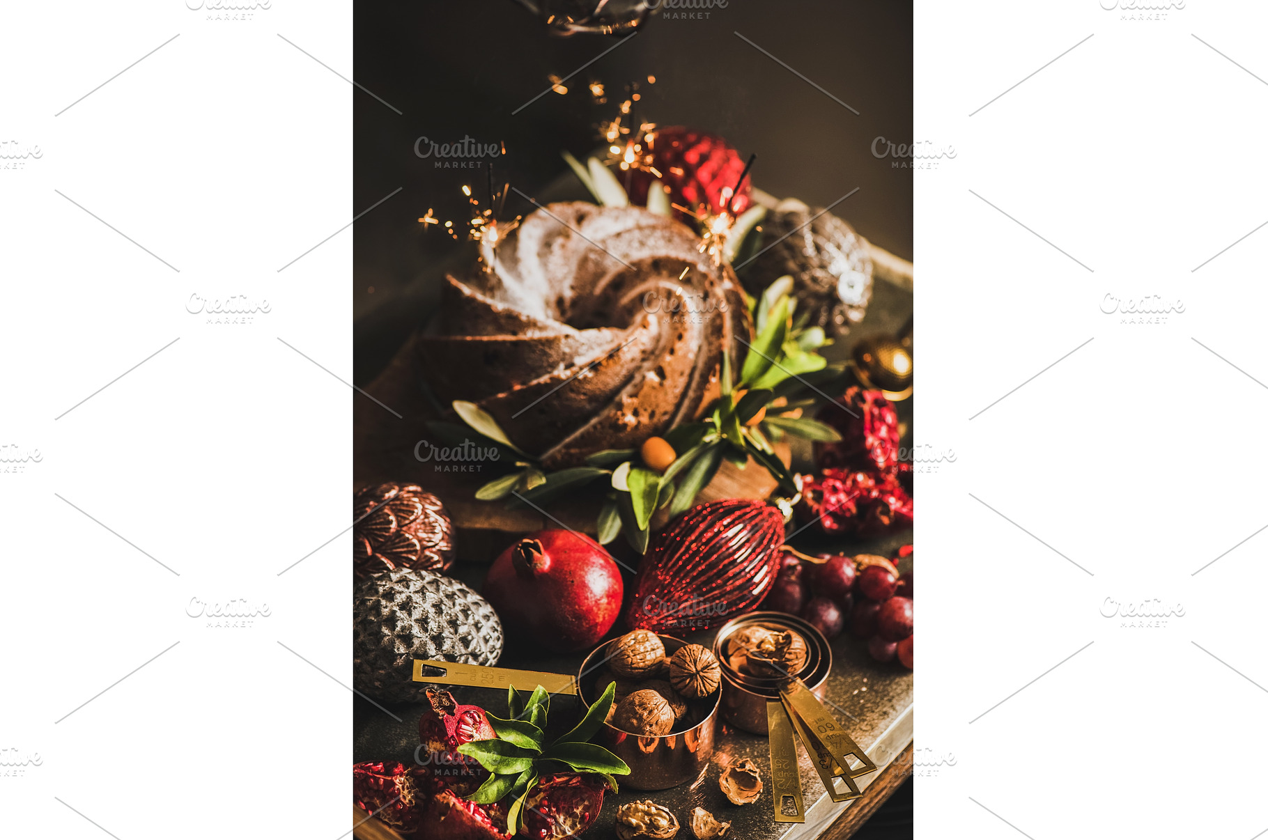 Christmas bundt cake with sparklers, a Food & Drink Photo by Foxys