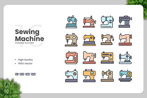 Sewing Machine Colored Icons, an Icon by Upnowgraphic