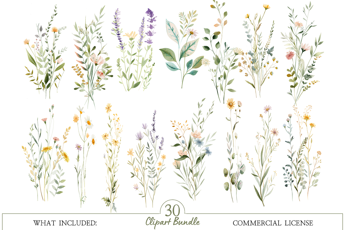 Watercolor Wildflower Clipart Bundle, an Illustration by MockupWizard (Photo 2 of 5)