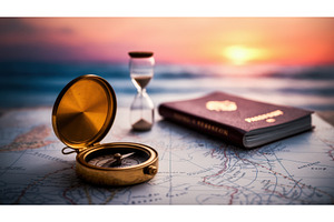 Vintage compass, hourglass, and, an Illustration by tilialucida