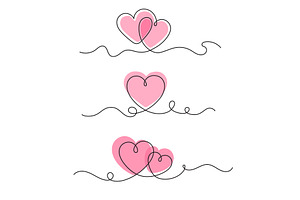 Two hearts continuous one line. Red, an Illustration by Frogella