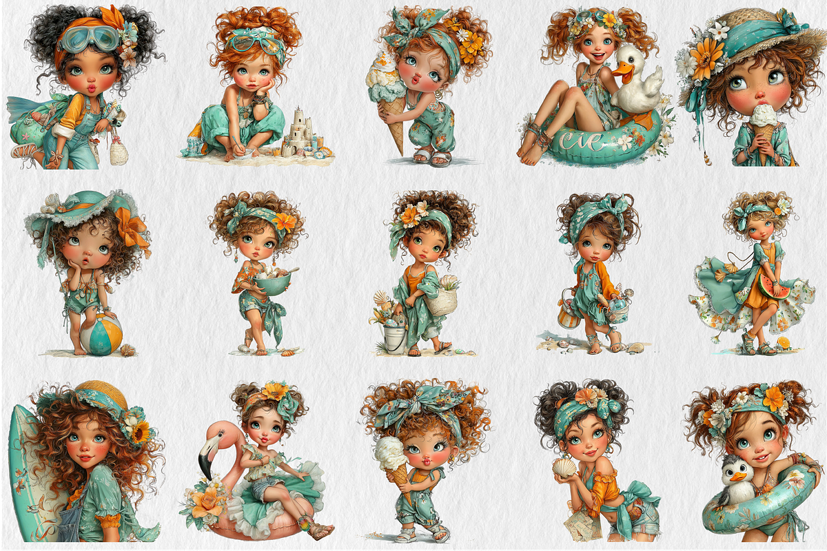 Whimsical Summer Beach Girls Clipart, a Seasonal Illustration by Rose Art (Photo 2 of 4)