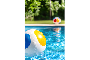 Colorful beach balls floating in a, a Nature Photo by Lermont51