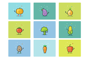 Cartoon flat vegetable icons 