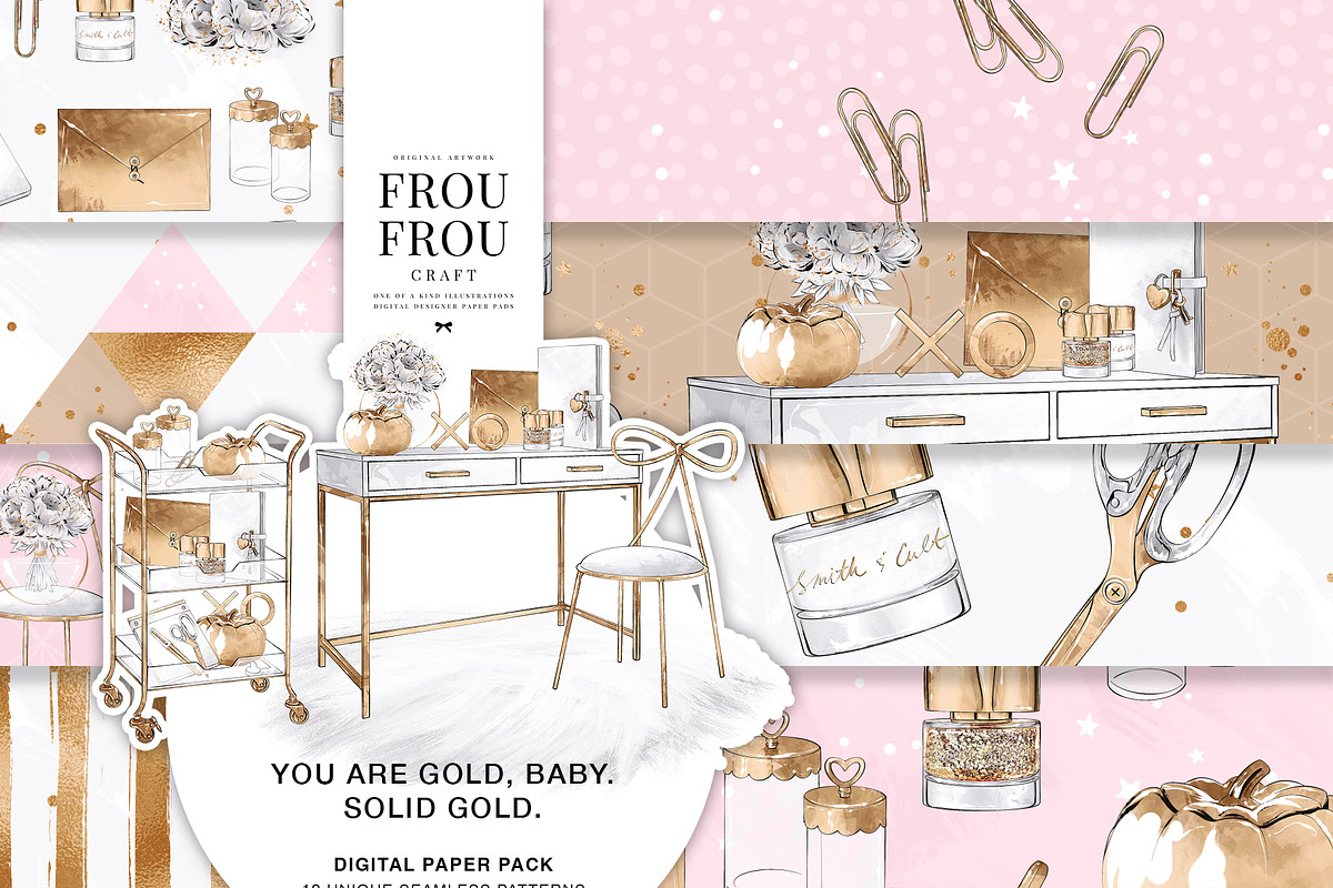 Gold Pink Stationery Paper Pack, a Pattern Graphic by Frou Fou Craft (Photo 1 of 7)