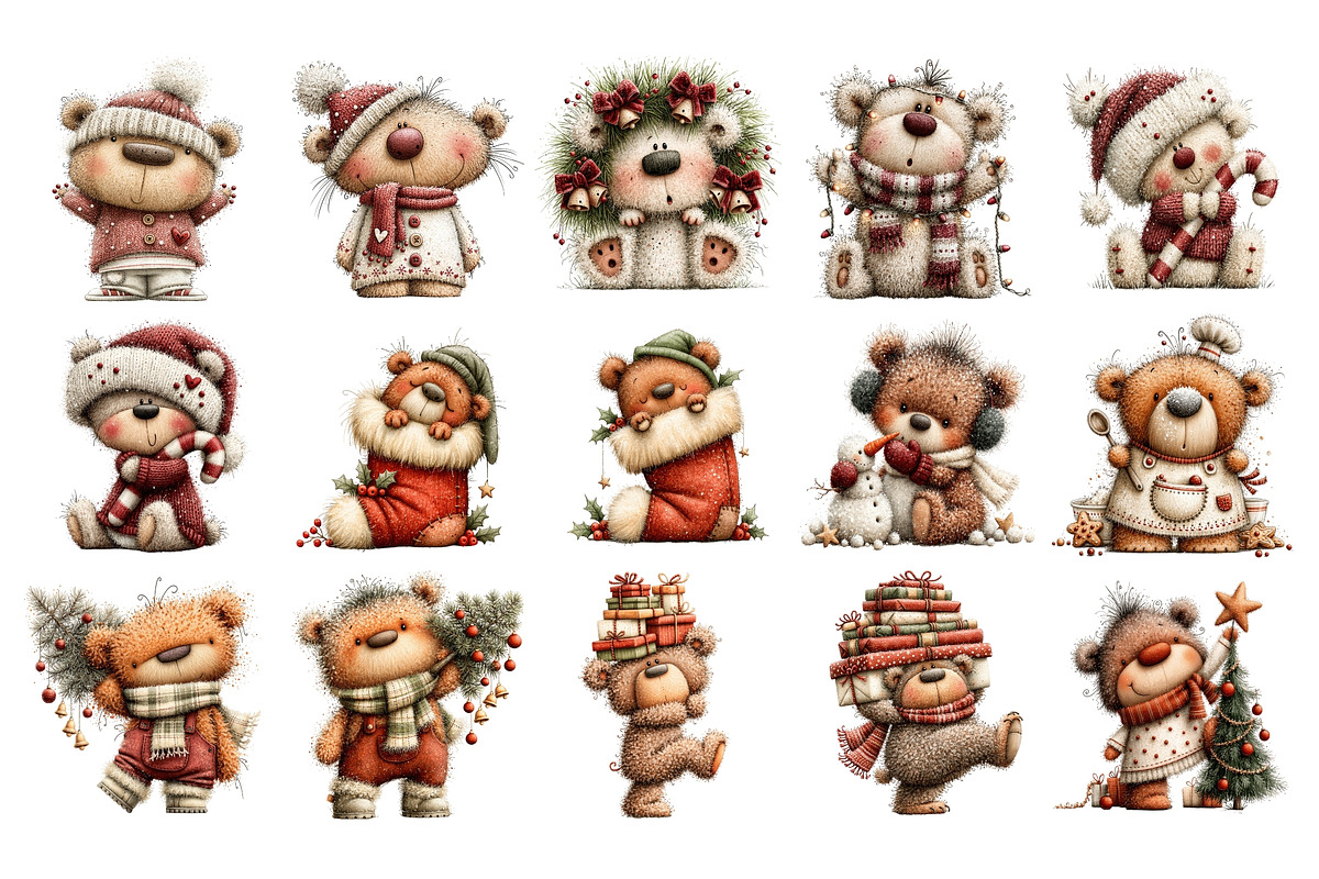 Whimsical Christmas Bears Clipart, a Seasonal Illustration by Nicolle's Colorful Art (Photo 2 of 6)