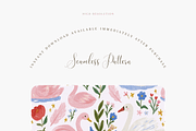 Swan and Floral Seamless Pattern, a Pattern Graphic by Pati Charm Studio (Thumbnail 2 of 6)