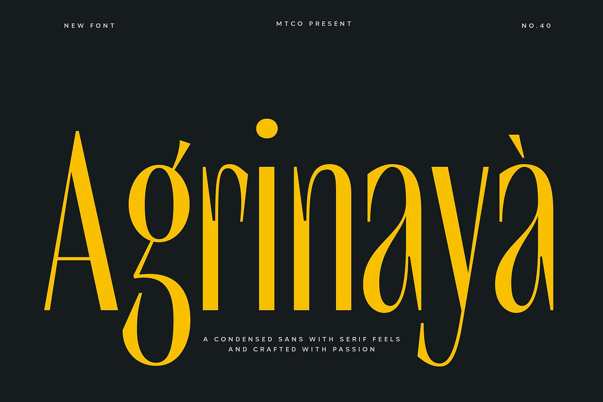 MTC Agrinaya - a Condensed Display, a Sans Serif Font by Martype Co (Photo 1 of 9)
