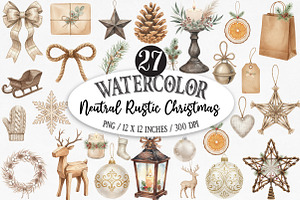 Neutral Rustic Christmas Clipart, an Illustration by Designking