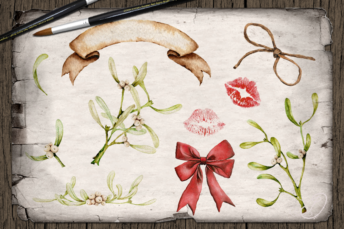 Mistletoe Watercolor Illustration, a Decorative Illustration by DioFlow (Photo 2 of 5)