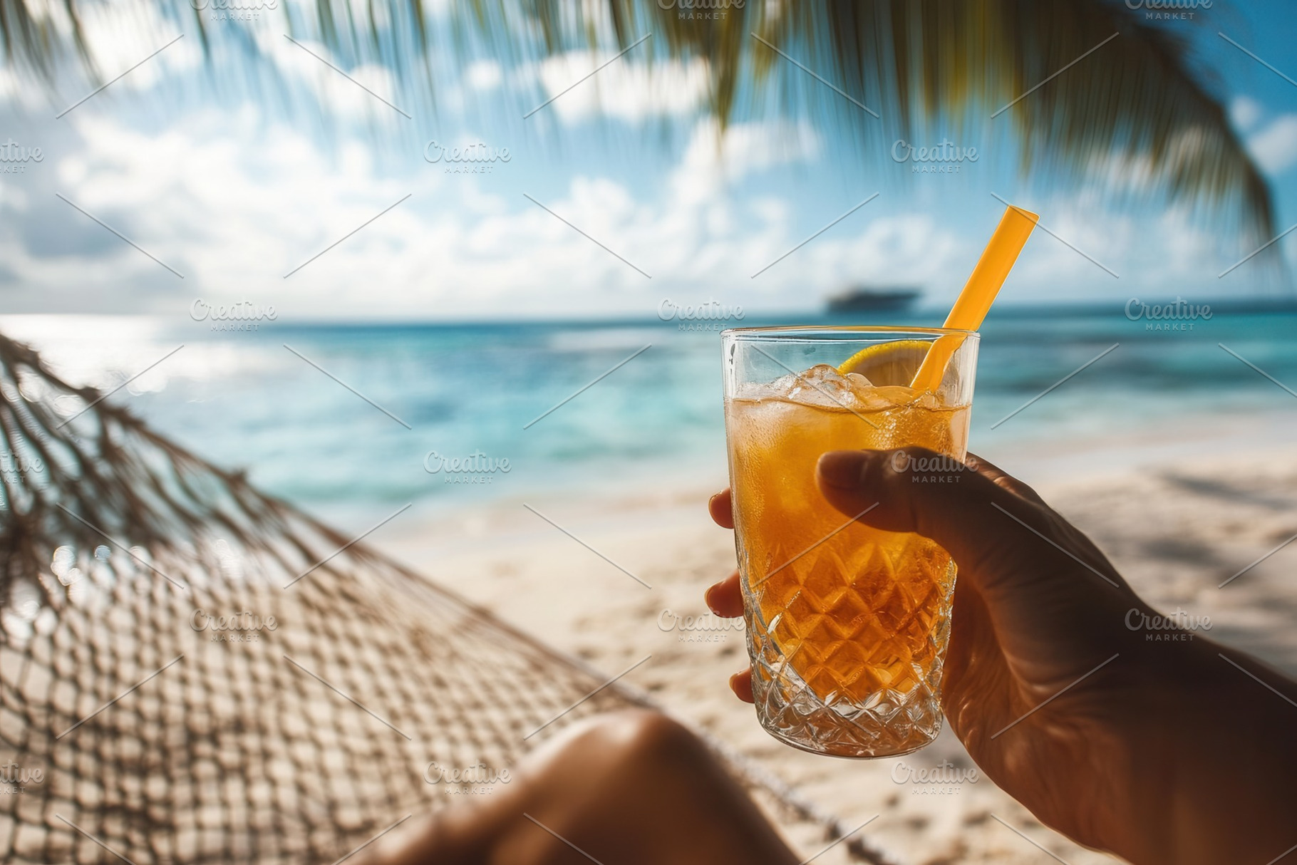 Relaxing in a hammock by the beach, a Photo by Pavel_design